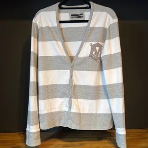 Club Monaco Stripped Cardigan / Med / Men’s / White & Gray